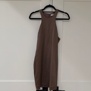 Aritzia Brown Taupe High-Neck Midi Dress